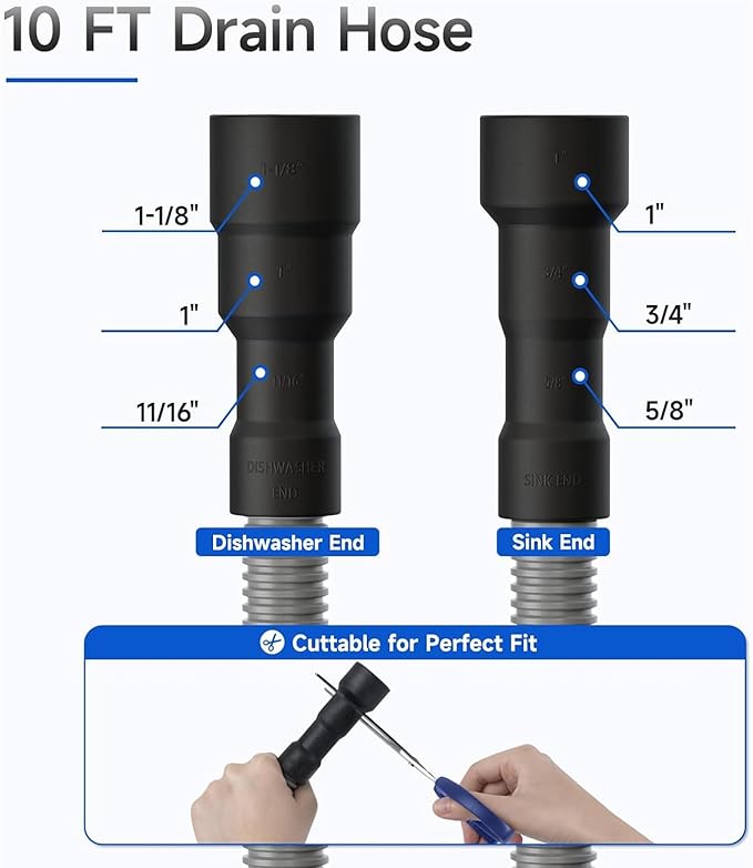 Kink Dishwasher Drain Extension Hose 10 Feet Easy Installation Leak Design for 5/8inch Professional Drain Hose