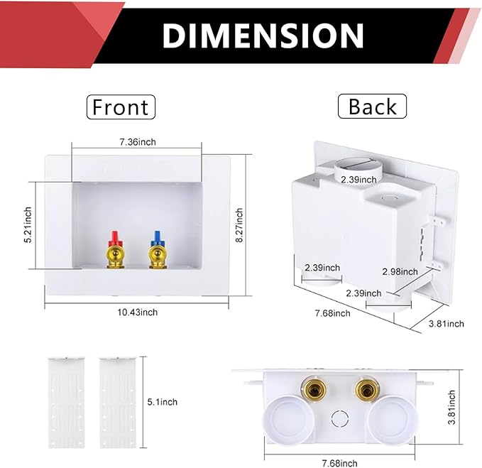 EFIELD Double Drain 1/2 Inch Push Fit Connection x 3/4 Inch MHT Washing Machine Outlet Box,(WM043)