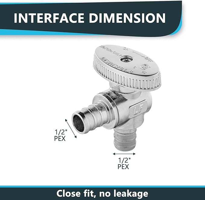 (Pack of 30) Seelink Pex Crimp 1/4 Turn Angle Stop Valve, 1/2" Pex Barb Crimp (F1807), Chrome Plated Brass(VALVE102-30Pack)