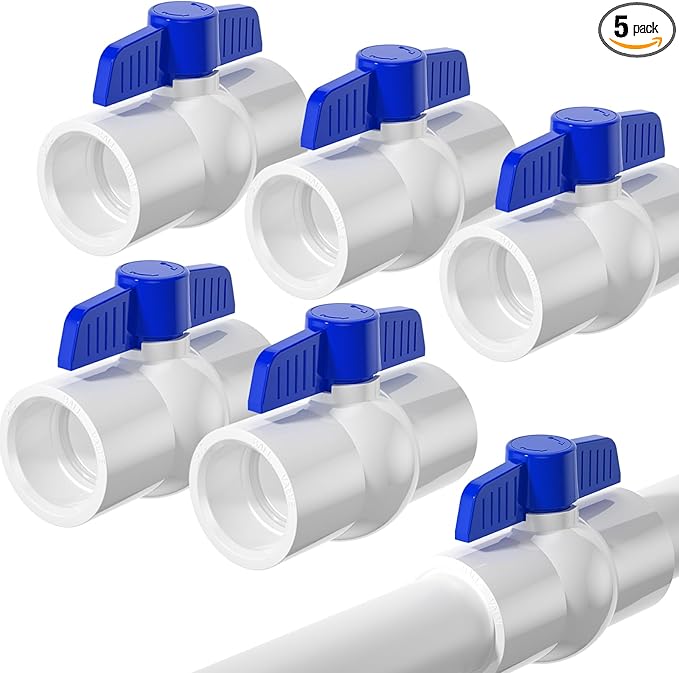5PCS 1-1/2" PVC Ball Valve,Slip PVC Water Pipe Valve with Easy Turn Blue T-Handle, SCH40 Water Pipe Valves for Swimming Pool, Sprinkler Lines,Sewage Pump, Outdoor Plumbing & Irrigation System