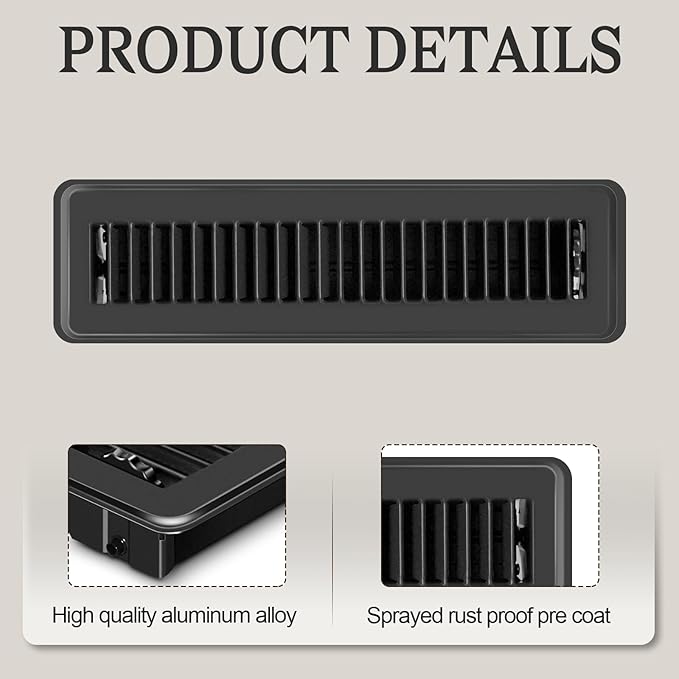 8 PCS Floor Vents Floor Registers 2x12 inch, Heavy Duty Metal Heat Air Vent Covers 2 X 12 with Rust Proof Finish for Home Office Wall Floor Registers Grilles & Vents (8, Black, 2x12 Inches)
