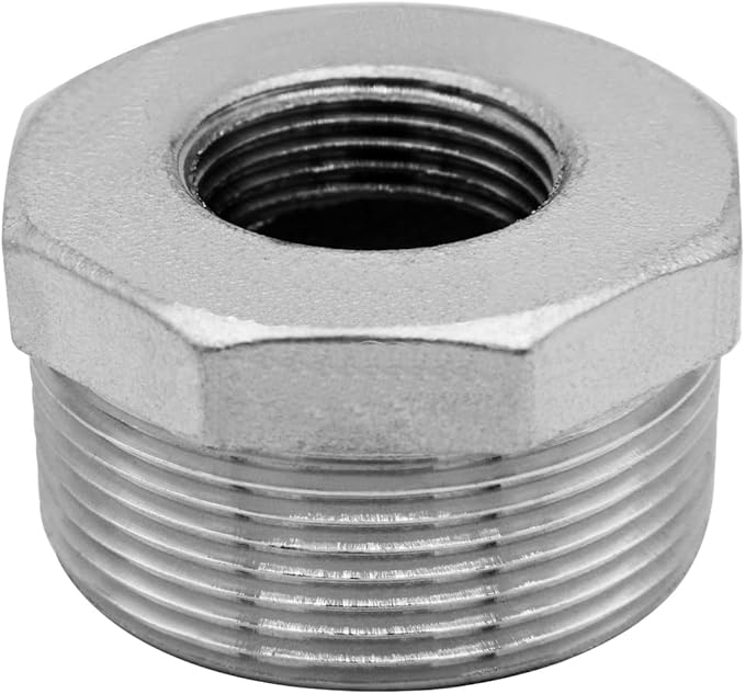 Stainless Steel 1-1/2" Male NPT to 1" Female NPT Reducer Hex Bushing Pipe Fitting Adapter (pack of 2)
