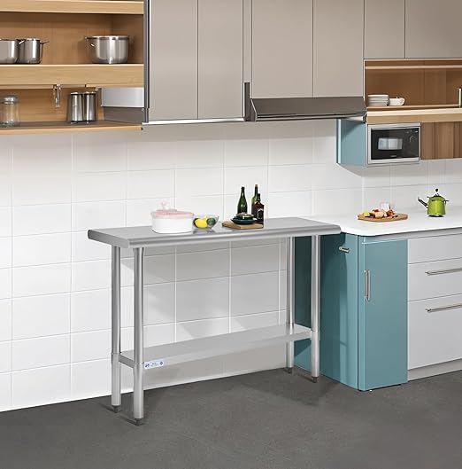 Hally Stainless Steel Table for Prep & Work 14 x 30 Inches, NSF Commercial Heavy Duty Table with Undershelf and Galvanized Legs for Restaurant, Home and Hotel