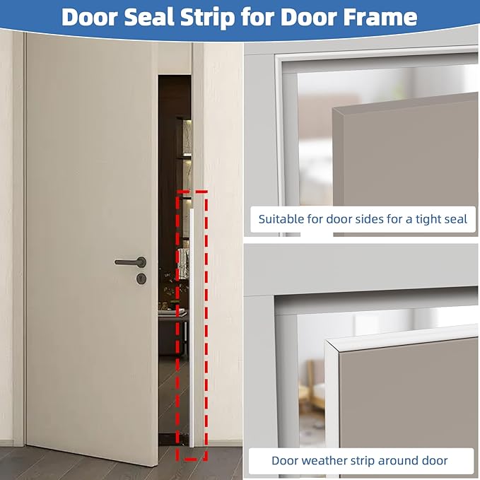 3 Pcs x196”Wedge Weather Stripping Door Seal Strip for Door Frame,Self-Adhesive Window Insulation Tape for Winter,Dark Foam Gap Filler for Light Noise Blocker Front Door Side Draft Stopper,White