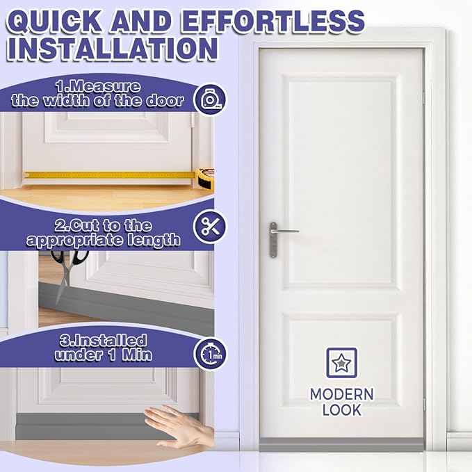 Door Draft Stopper,Adjustable Door Sweep for Bottom of Door,Silicone Weather Stripping Door Bottom Seal Blocker Air Noise, Under Door Gap Filler for Interior/Exterior Doors(Grey, 78inch)