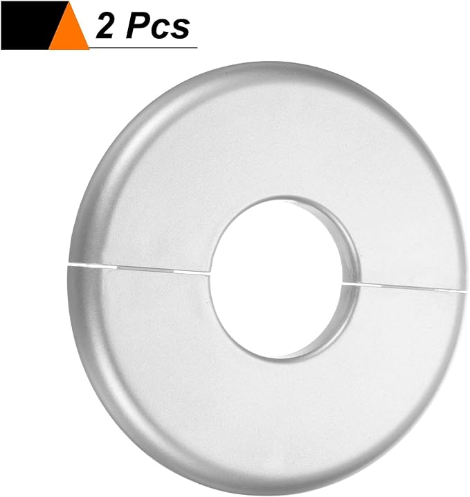 HARFINGTON 2pcs Wall Split Flange 33.5mm/1.3" Self-Adhesive Plumbing Cover Plates ABS Plastic Round Escutcheon Plate Buckle Design for Water Pipe Bathroom Kitchen Decoration, Silver Tone