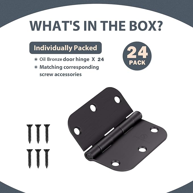 24 Pack Door Hinges Oil Rubbed Bronze Hinges 3.5 in 5/8" Radius Corners Black Hinge Interior Hinge Hardware