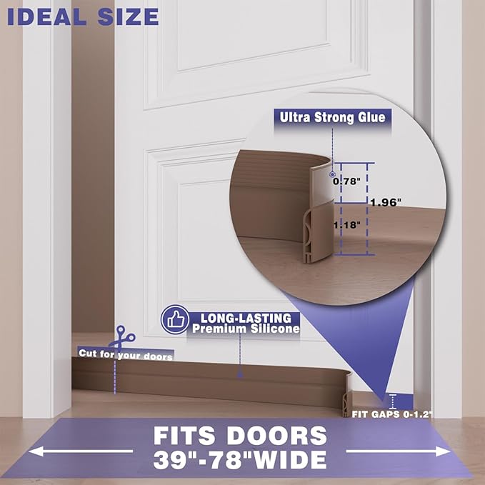 Door Draft Stopper,Adjustable Door Sweep for Bottom of Door,Silicone Weather Stripping Door Bottom Seal Blocker Air Noise,Under Door Gap Filler for Interior/Exterior Doors(Brown, 39inch)