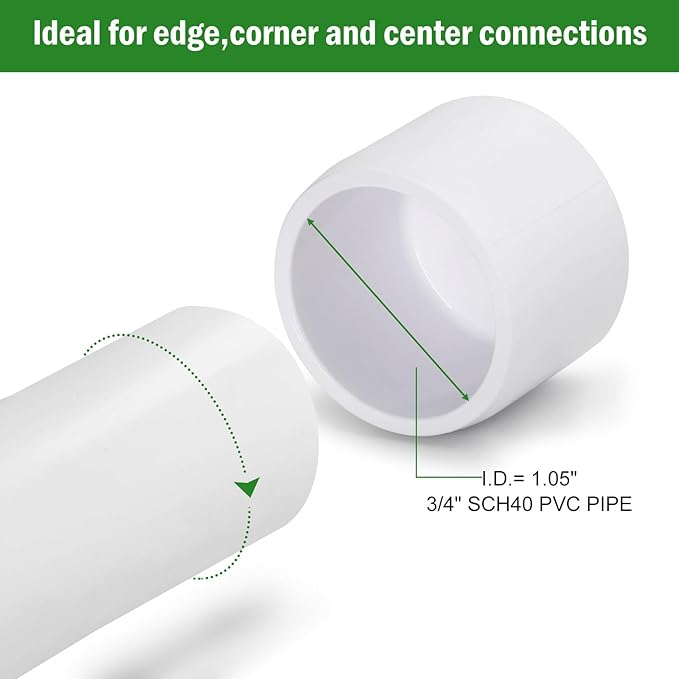 SCH40 PVC Cap 3/4 Inch - Fit Standard 3/4" SCH40 PVC Pipes (OD Approx. 1.05"), Zernmiarder Furniture Grade Pipe Caps, White Pipe Cover Fittings for Plumbing, DIY, Garden & Furniture - 12 Pcs