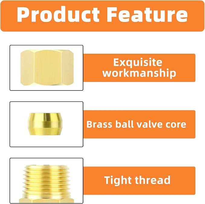 GASHER 10PCS Brass Compression Tube Pipe Fitting Connector, 1/4" Tube OD x 1/8" NPT Male Connector