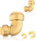 30-Pack HeSun Pushfit 90 Degree Elbow, 3/4"x1/2" Push to Connect Plumbing Fittings with Disconnect Clips, Brass Push-fit Fittings for PEX, Copper, CPVC, PE-RT Pipes(PF052-30)