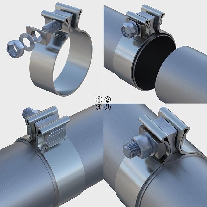 ROADFORMER 4 inch Exhaust Clamp Narrow Band Stainless Steel for Exhaust Pipe, Muffler and Exhaust System Repair (2 Pack)