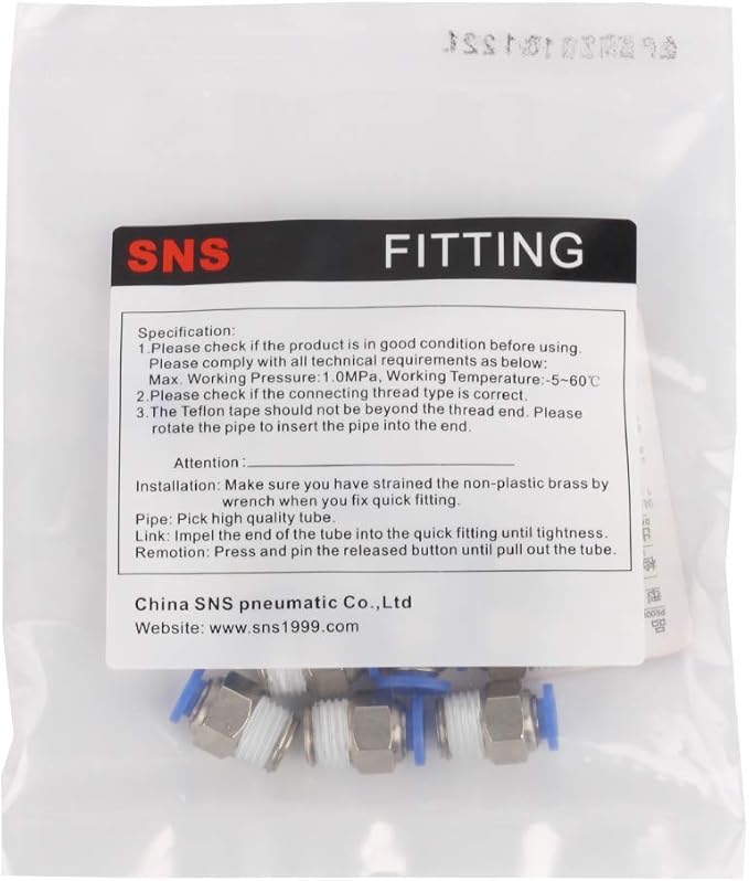 SNS 1/4"Tube OD x 1/8 NPT Male Straight Nickel Plated Brass Push to Connect Pneumatic Fittings（10 PCS） SPC1/4-01NPTBE