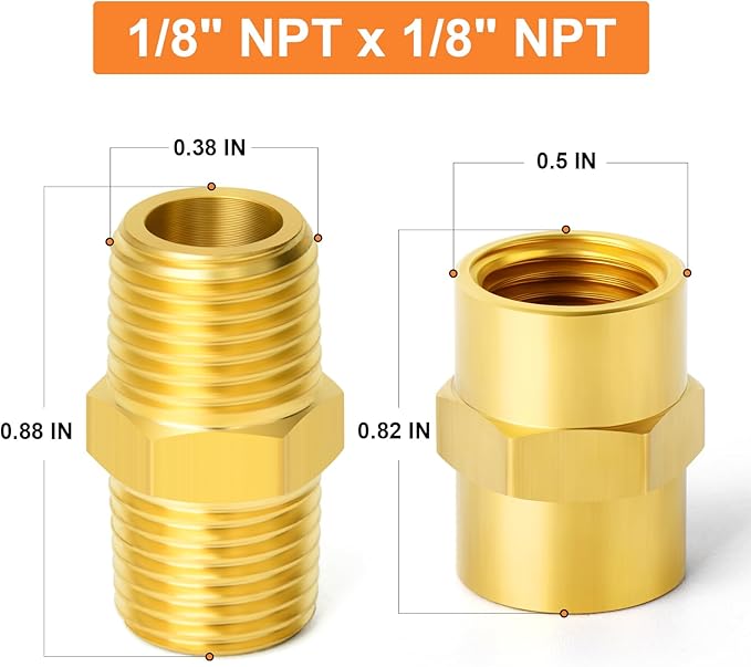 GASHER 24PCS Brass Pipe Fitting, Hex Nipple Brass Hex Coupler, 1/8" x 1/8" NPT Male Thread Pipe, 1/8Inch x 1/8Inch NPT Female Thread Pipe