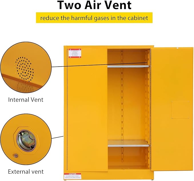 Flammable Storage Cabinet 43" x 18" x 65", 45 Gallon Galvanized Steel Flammable Liquid Storage Locker with 2 Adjustable Shelves & Manual-Close Doors, OSHA Compliant Industrial Hazardous Storage, Yell
