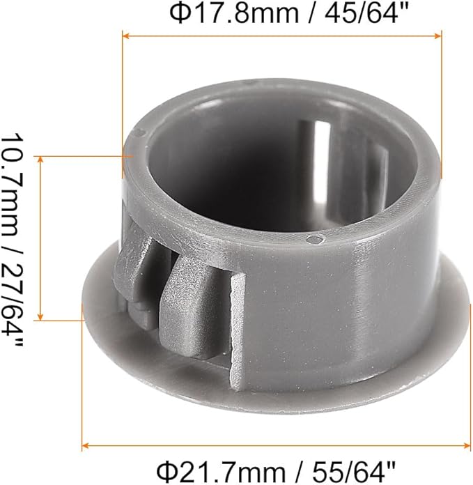 uxcell 45/64" Plastic Hole Plugs, 36Pcs Flush Type Panel Round Snap in Fastener Knockout Locking Plugs for Furniture Insert End Caps Panels, Gray