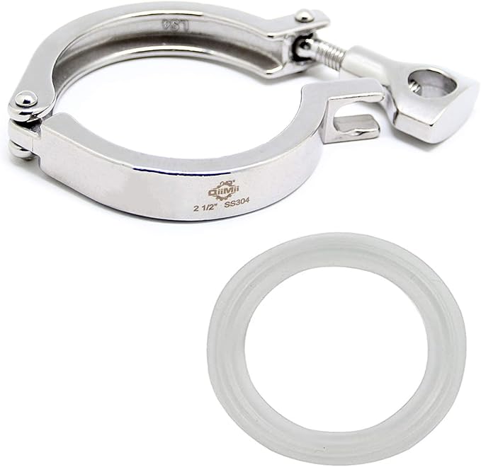 QiiMii Single Pin Heavy Duty Tri Clamps with Wing Nut Ferrule TC 2.5 Inch Stainless Steel 304 Sanitary Fittings with Silicone Gaskets
