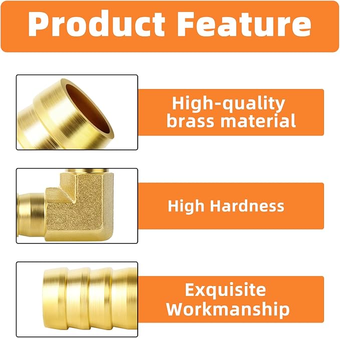 GASHER 10 Pieces Brass Hose Barb Reducer, 1/4 Inch to 1/4 Inch Barb Hose ID 90 Degree L Right Angle Elbow with 20 Hose Clamps, Brass Barb Reducer SPLICER Fitting Fuel/AIR/Water/Oil/Gas/WOG