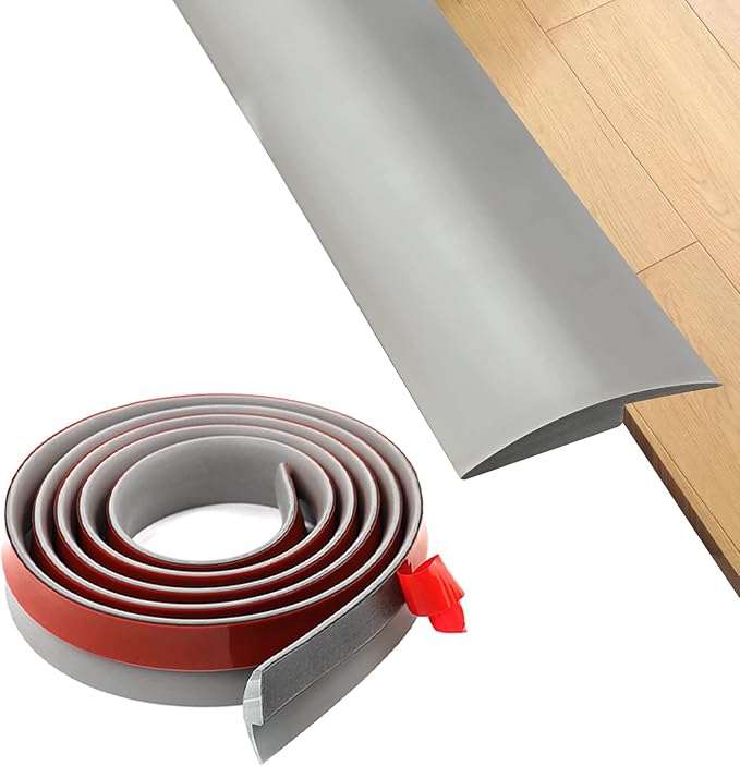 Floor Rubber Transition Strip Self Adhesive Carpet to Tile Transition Strip Edging Trim Strip for Threshold Transitions with a Height Less Than 5 mm/0.2in (Grey, 6.56FT)