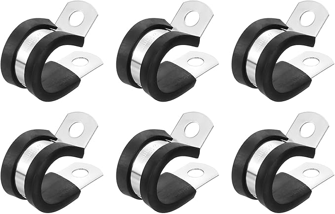 uxcell 5/8"(16mm) Cable Clamp, 304 Stainless Steel Rubber Cushioned Insulated R Shape Metal Clamp Tube Holder for Pipe Hose Wire Cord Installation 6Pcs