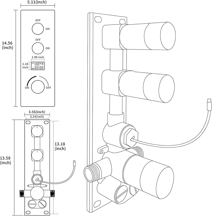 Concealed Mount Brass Shower Valve, Digital Temperature Display, Flow Control Mixing Valve, 2 Function, Chrome