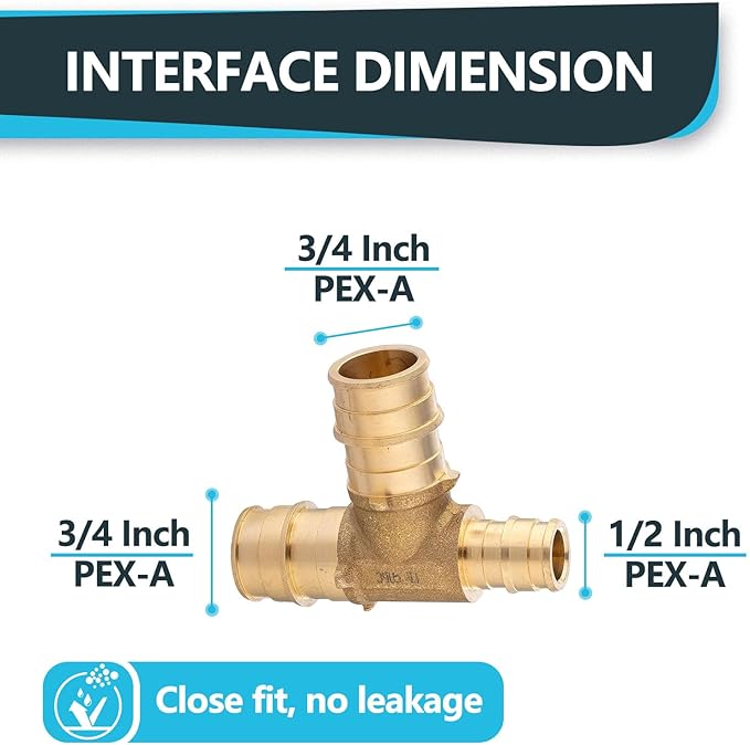(20-Pack) Seelink 3/4" x 1/2" x 3/4" PEX-A Tee Expansion Fittings, for PEX Tubing Pipe Hose Fittings, ASTM F1960(PEX1960046-20Pack)