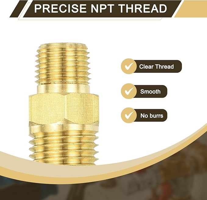 uxcell 2Pcs Brass Tube Fitting, 5/16O.D x 1/8NPT Brass Flared Pipe Adapter Fittings Reducing Nipples Connector, Half Union Gas Adapter for Pipe Connections, Hydraulics, Refrigeration