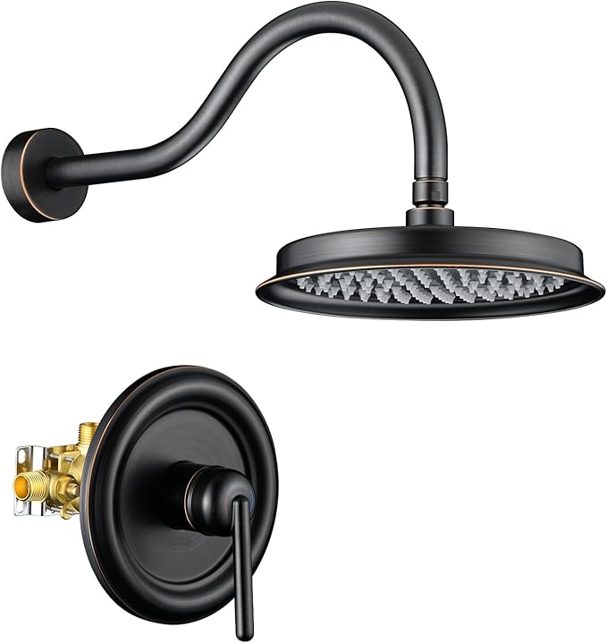 Oil Rubbed Bronze Shower System, Shower Faucet Set with Pressure Balance Valve, 9 inch Single-Function Rain Shower Head, Bathroom Shower Valve Trim Kit,High Pressure Shower Fixtures(WT-9817ORB)