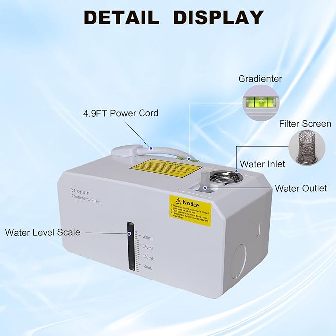 Small HVAC Condensate Pump,110V Indoor Ultra Quiet 25dB Air Conditioner Pump,Removal Drain Condensate for Dehumidifier,Ice Maker,Furnace,33ft Head Lift,Fit for 1-3HP AC Unit,ACP-1