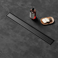 Linear Shower Drain 54 Inch Black, Brushed AISI 304 Stainless Steel Shower Drain with 2-in-1 Tile Insert Panel, for Bathroom, Kitchen, Garage & More