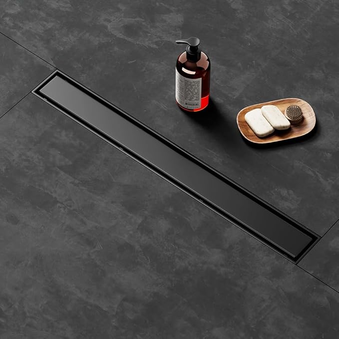 Linear Shower Drain 36 Inch Black, Shower Drain with 2-in-1 Tile Insert Panel, Brushed AISI 304 Stainless Steel Linear Drain for Fast Drainage, Floor Drain for Bathroom, Kitchen, Garage & More