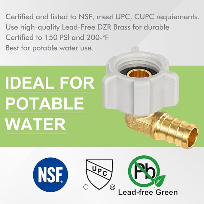 10 Pack Female NPT Swivel Elbow, PEX 1/2" x 1/2" NPSM Female Threaded Brass Barb Crimp Fittings, Full Port for PEX-B pipes, NSF/ANSI 61 NSF 372 Certificate, ASTM F1807 Certified
