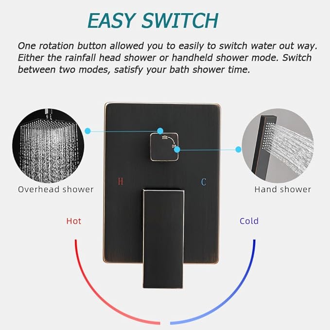 10 Inch Ceiling Mounted Shower System Rain Mixer Shower Combo Set Rainfall Shower Head System ‎Oil Rubbed Bronze Shower Faucet Rough-in Valve Body and Trim Kit Included