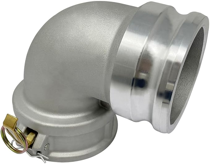 Gloxco Aluminum Type DA Cam and Groove Hose Fitting, 90 Degree Elbow, 4" Female Camlock x 4" Male Camlock (CAM-40-DA90-AL)