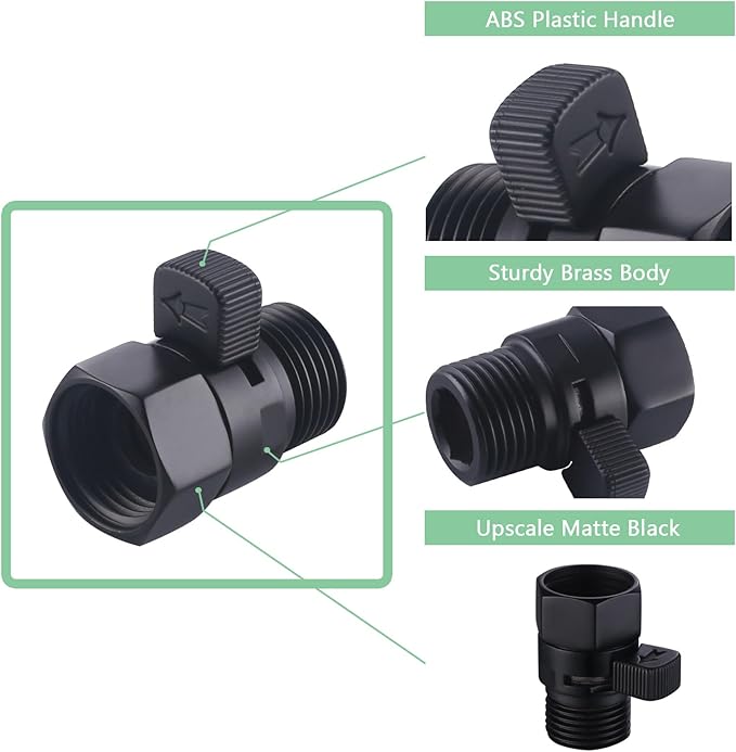 APLusee Water Flow Control Valve, Solid Brass Adjusting Shower Head Flow Restrictor with Switch, Matte Black