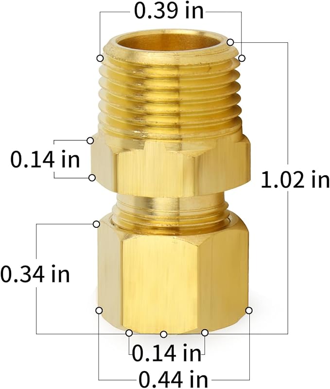 ChillWaves Brass Compression Tube Fitting, 1/8" OD x 1/8" NPT Male Compression Union Connector(10-PACK)