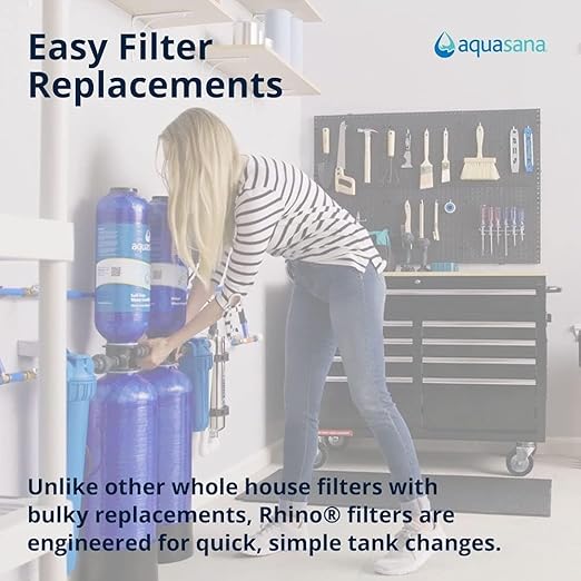 Aquasana Whole House Max Flow Water Filter | 1,000,000 Gallons | Salt-Free Softener Alternative | Carbon & KDF | Long-Lasting Pre-Filter | Reduce 97% Chlorine, Sediment & Scale | Rhino WH-1010-CT-LM