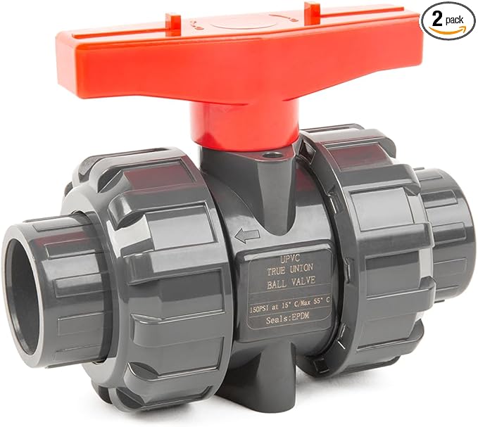 ChillWaves PVC Union Full Port Ball Valve，1"(DN25) True Union Ball Valve，ASTM EPDM O-ring，PTFE Seats，Suitable for Water Supply System，1" Slip Socket(2-PACK)