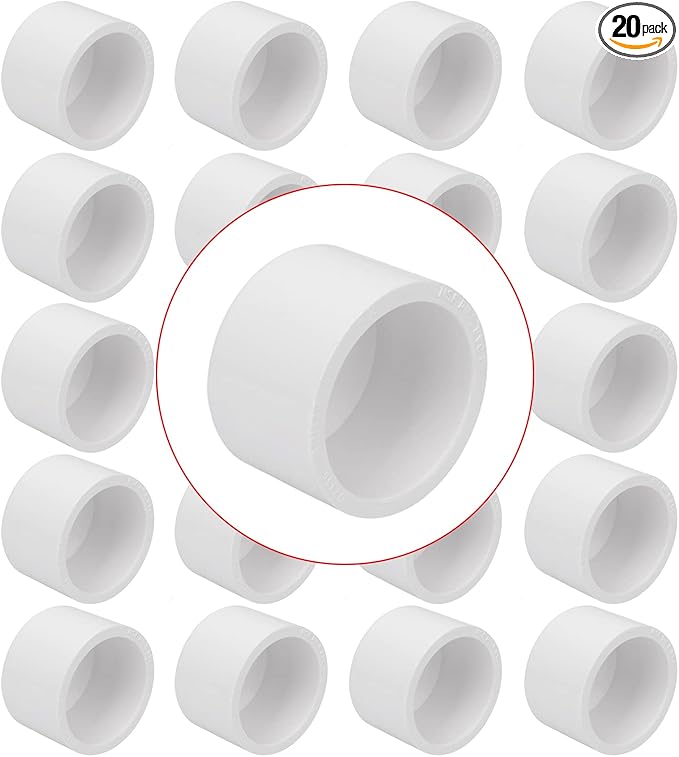 20Pack 1"PVC Pipe End Cap Fitting Schedule 40 Furniture Grade 1" PVC Pipe Plug Adapter for Build Furniture DIY Garden Shelf, White