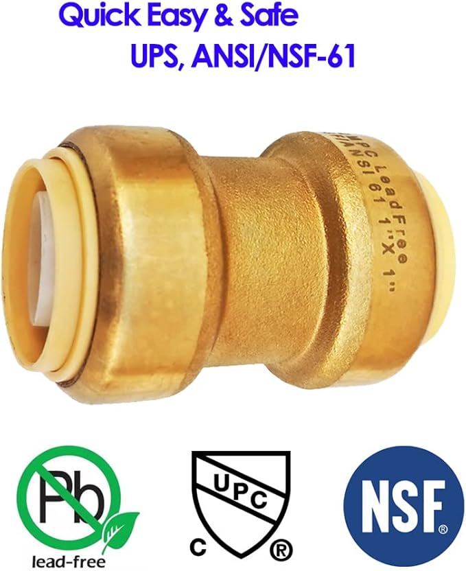 HQMPC 1" Pex Fitting Straight Coupling Push Fit PEX Fittings, Push-to-Connect Copper, CPVC, No Pb Brass Plumbing Fittings (6, 1 Inch(1"))