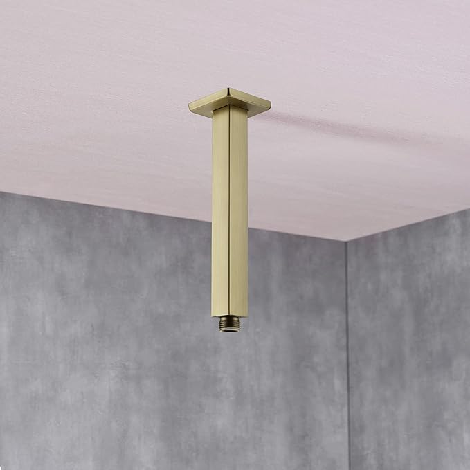 TRUSTMI Square Shower Arm with Flange 8 Inch Extension Arm for Rainfall Shower Head Ceiling Mounted Stainless Steel, Brushed Gold