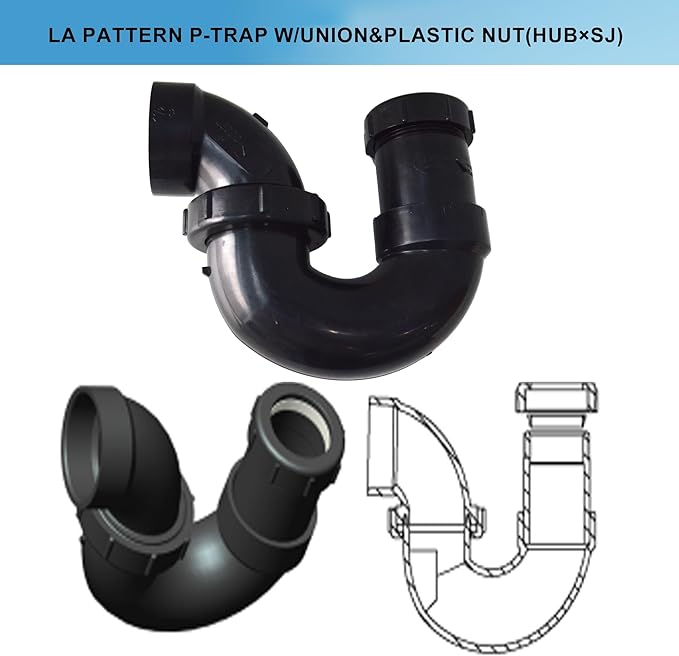 Lesso ABS Adjustable P Trap1 1/2 Inch for RV Drain Bathroom Kitchen Sink Drain Pipe Tubular Kit with White Threaded Adapter Ring