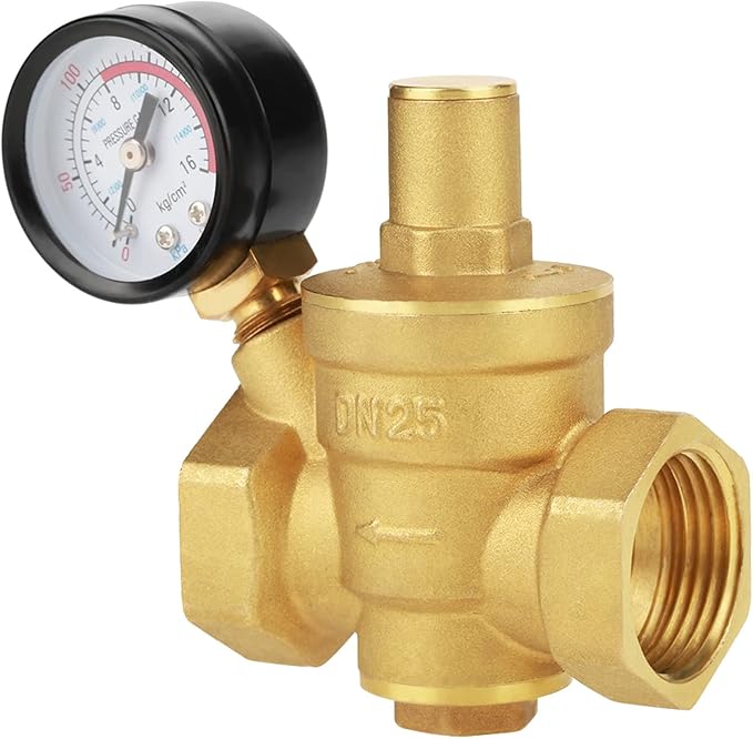 Pssopp DN25 Brass Pressure Regulator Valve with Adjustable Knob, Piston Structure for Water Pressure Reducing, 1.6Mpa Inlet Pressure