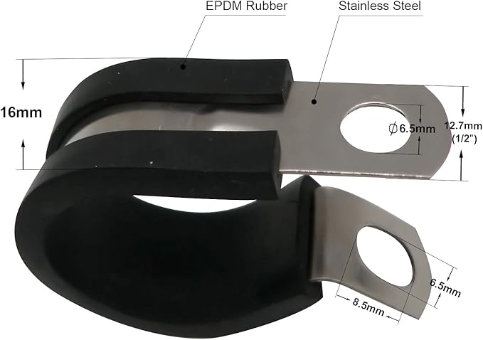 1/2" Cable Clamp Stainless Steel Rubber Cushioned Insulated Metal Clamp, Tube Holder for Tube, Pipe or Wire Cord Installation (12 Pack)
