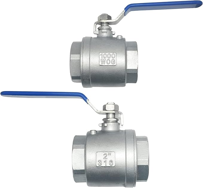 316 Stainless Steel 1/8"~3" Full Port Ball Valve with Blue Vinyl Handle, NPT Female x Female Thread,1000 WOG (2 Inch)