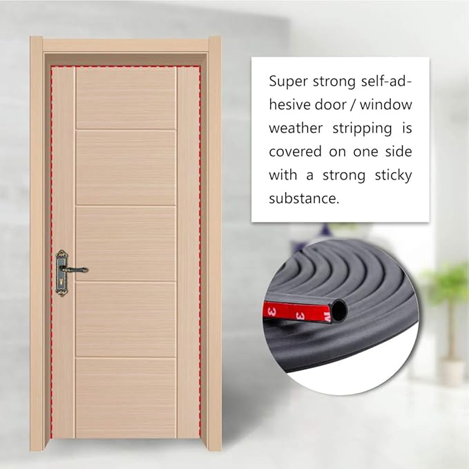 39.4 Ft CloudBuyer Weather Stripping Door Seal Strip for Door Frame, Self-Adhesive Door Seals Weather Stripping, Gap Protection (5/16-11/20 inch) for Doors & Windows