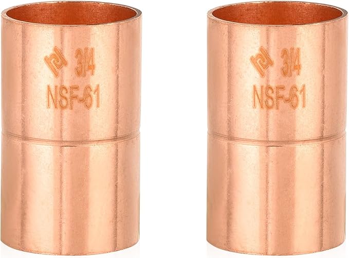 HeSun 200-Pack Copper Fittings, 3/4-Inch Copper Coupling with Rolled Stop, C x C with Sweat Solder Connection