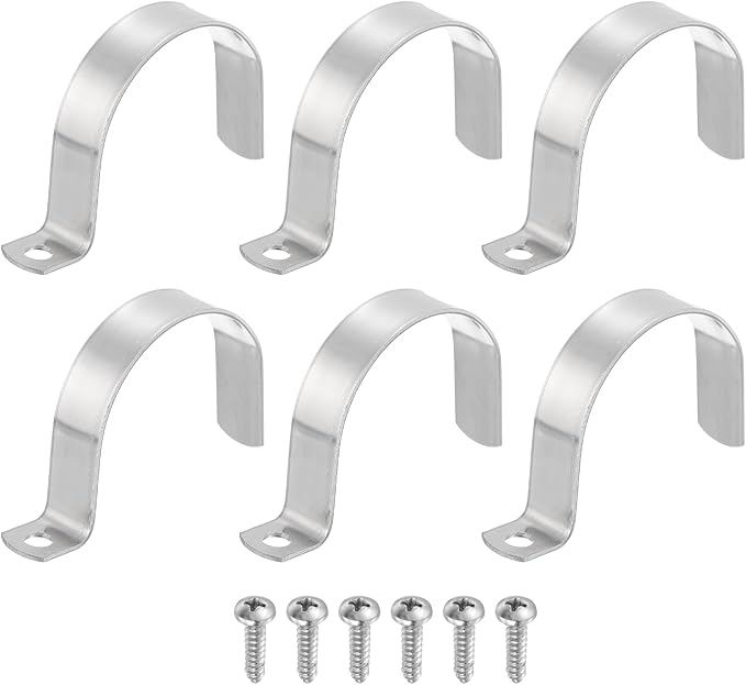 uxcell 6Pcs 63mm(2-1/2") One Hole Rigid Pipe Strap, 304 Stainless Steel Conduit Clamp Thicken U Bracket Heavy Duty Pipe Clamp with Self-Tapping Screws for Fixing Tube Cable, Silver