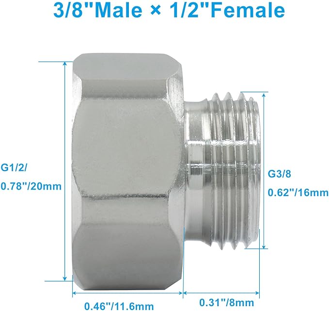 4 PCS Stainless Steel Water Line Adapter, 1/2" Female to 3/8" Male Pipe Fitting with Rubber Washer, Compression Connector for Bathroom Faucet Supply Hose