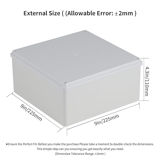 9" x 9" x 4" PVC Plastic Dustproof Waterproof Box IP65 Electrical Junction Boxes Project Junction Conduit Box for Outdoor Enclosure